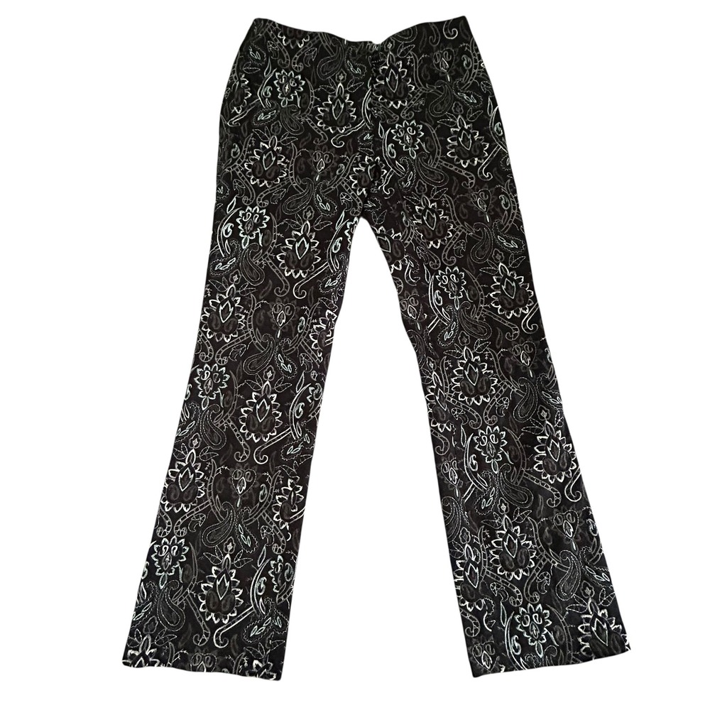 Etcetera Womens Black Embroidered Paisley Floral Pants Size 12 Lined